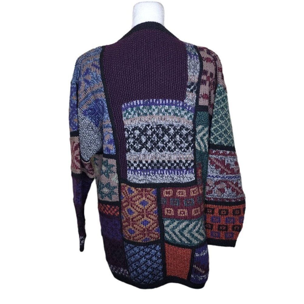 Vintage 80s Peruvian Connection Patchwork Cardiga… - image 3